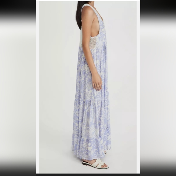 New! Free people slip on boho-chick tier  cornflower combo maxi dress sz S lilac - Picture 4 of 15